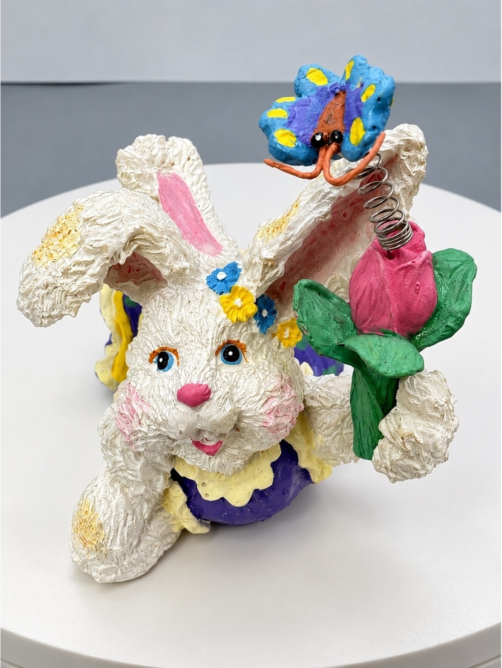 Spring Easter Bunny Rabbit Tulip Butterfly Figurine 5” Decor